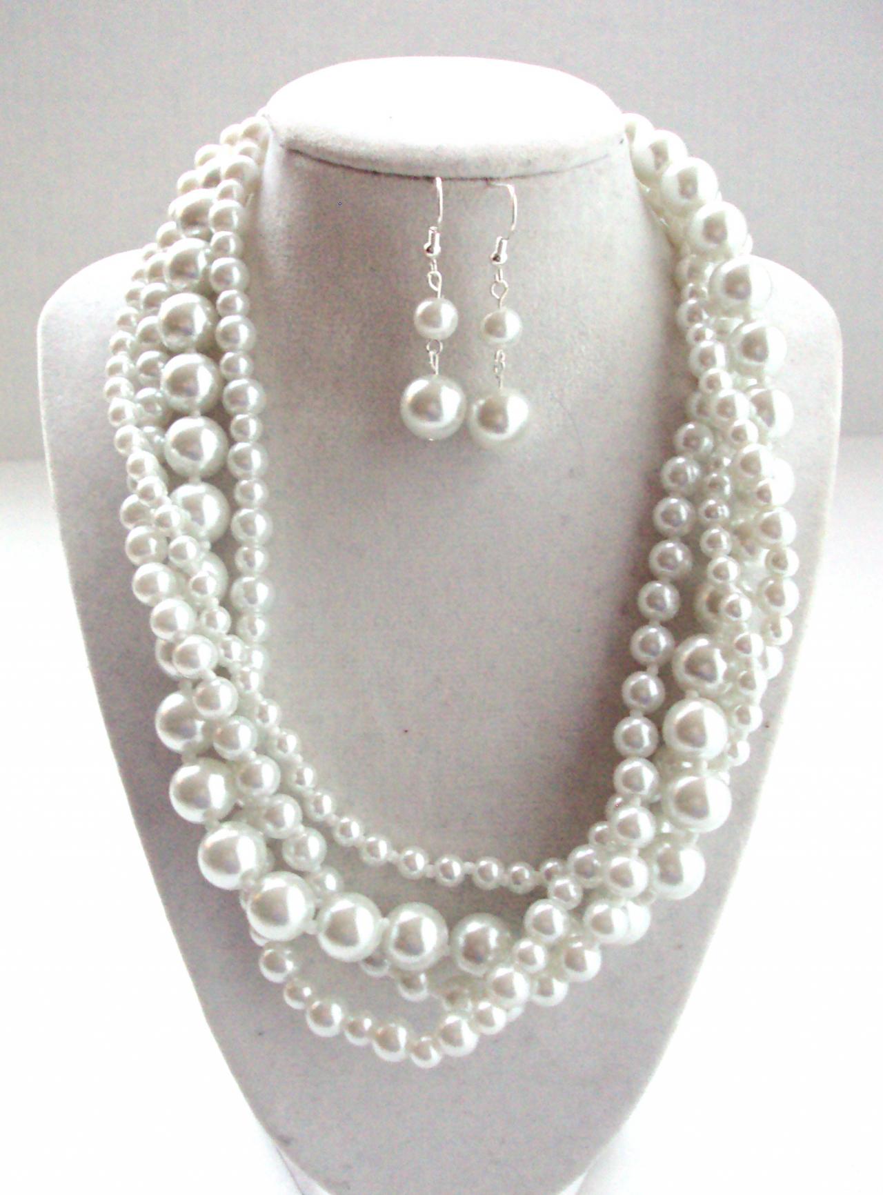 Twisted Pearl Necklace, Wedding Necklace, Bridesmaid